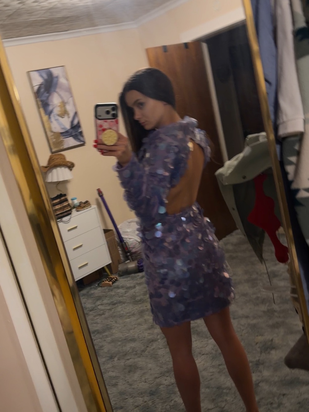 ASOS Lavender Iridescent Sequin Long Sleeve Sheath Dress - Picture 6 of 8